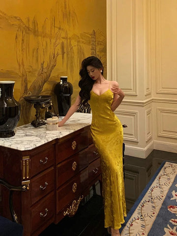 Sheath Spaghetti Straps Gold Prom Dresses Birthday Outfits Evening Gown SD969